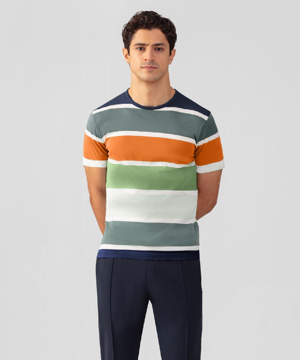 ron dorff T-Shirt Eyelet Edition à larges rayures Bleu marine