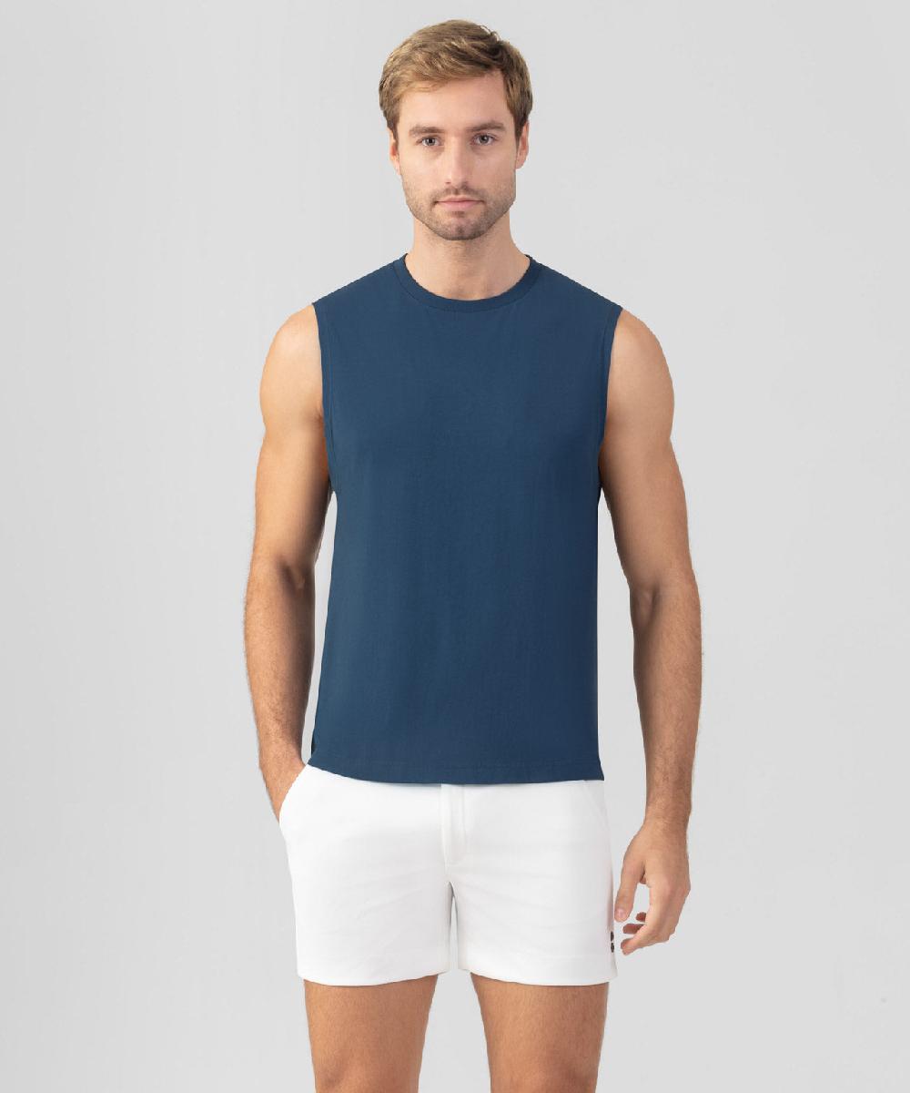 ron dorff T-shirt sans manches en coton organique "74" Bleu profond