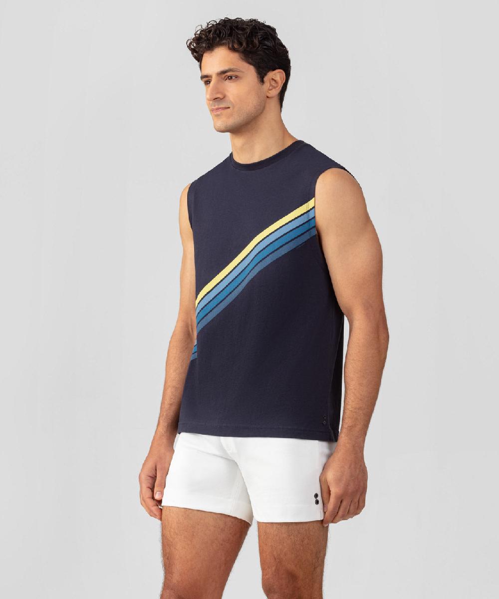 Ron Dorff T-shirt Sans Manches En Coton Organique à Rayures Diagonales Bleu Marine