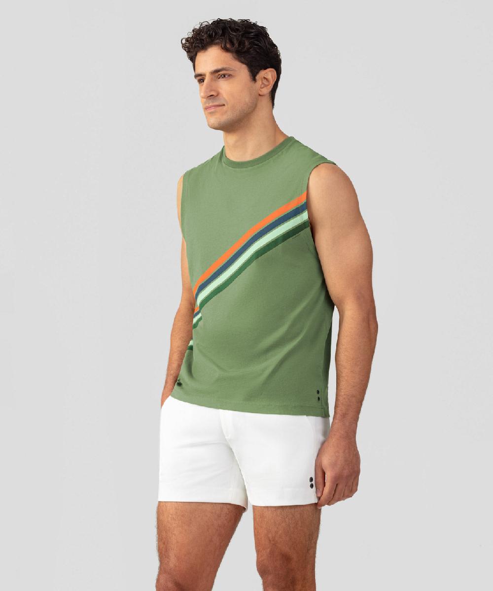 Ron Dorff T-shirt Sans Manches En Coton Organique à Rayures Diagonales Vert Cactus
