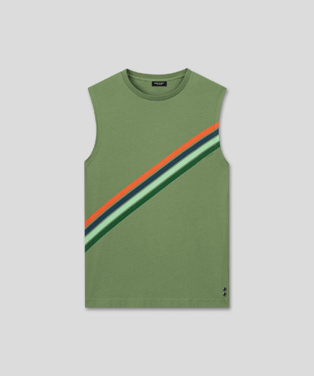 Ron Dorff T-shirt Sans Manches En Coton Organique à Rayures Diagonales Vert Cactus