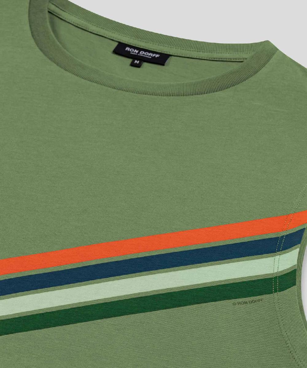 Ron Dorff T-shirt Sans Manches En Coton Organique à Rayures Diagonales Vert Cactus