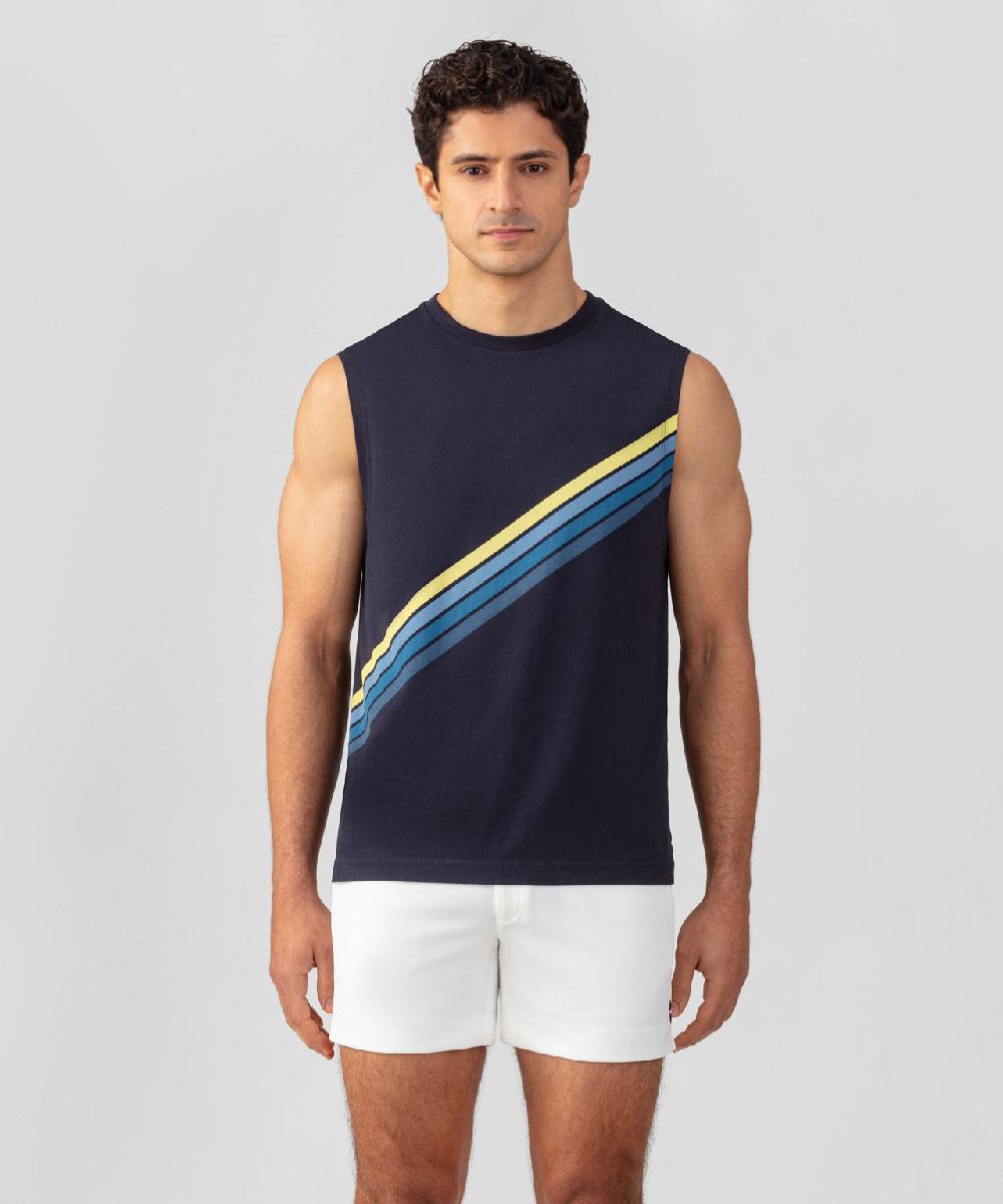 ron dorff T-shirt sans manches en coton organique à rayures diagonales Bleu marine