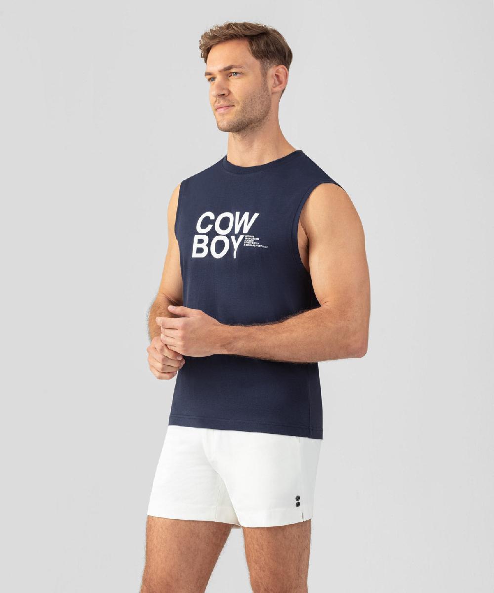 Ron Dorff T-shirt Sans Manches En Coton Organique "COW BOY" Bleu Marine
