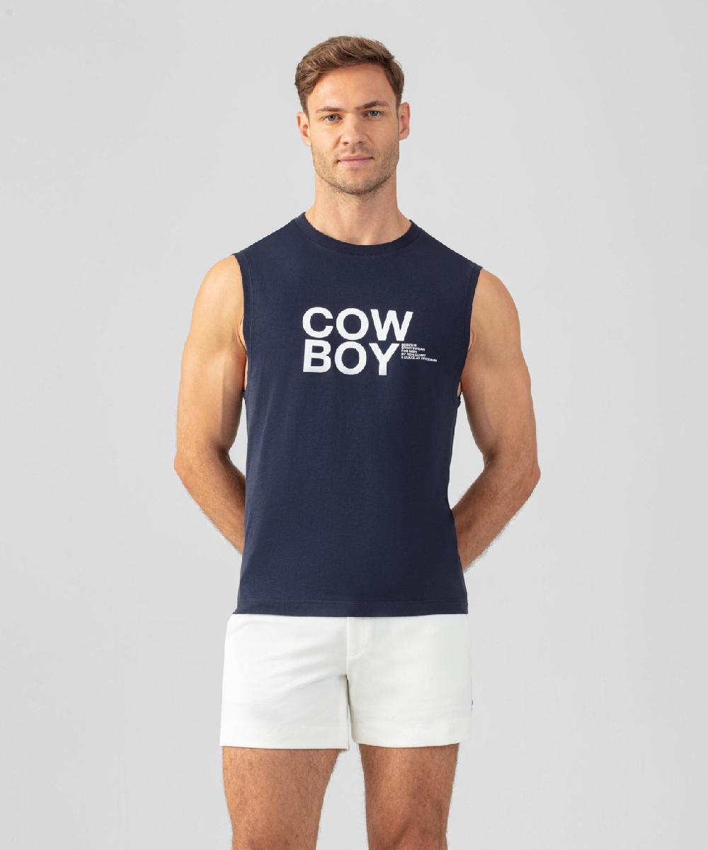 ron dorff T-shirt sans manches en coton organique "COW BOY" Bleu marine