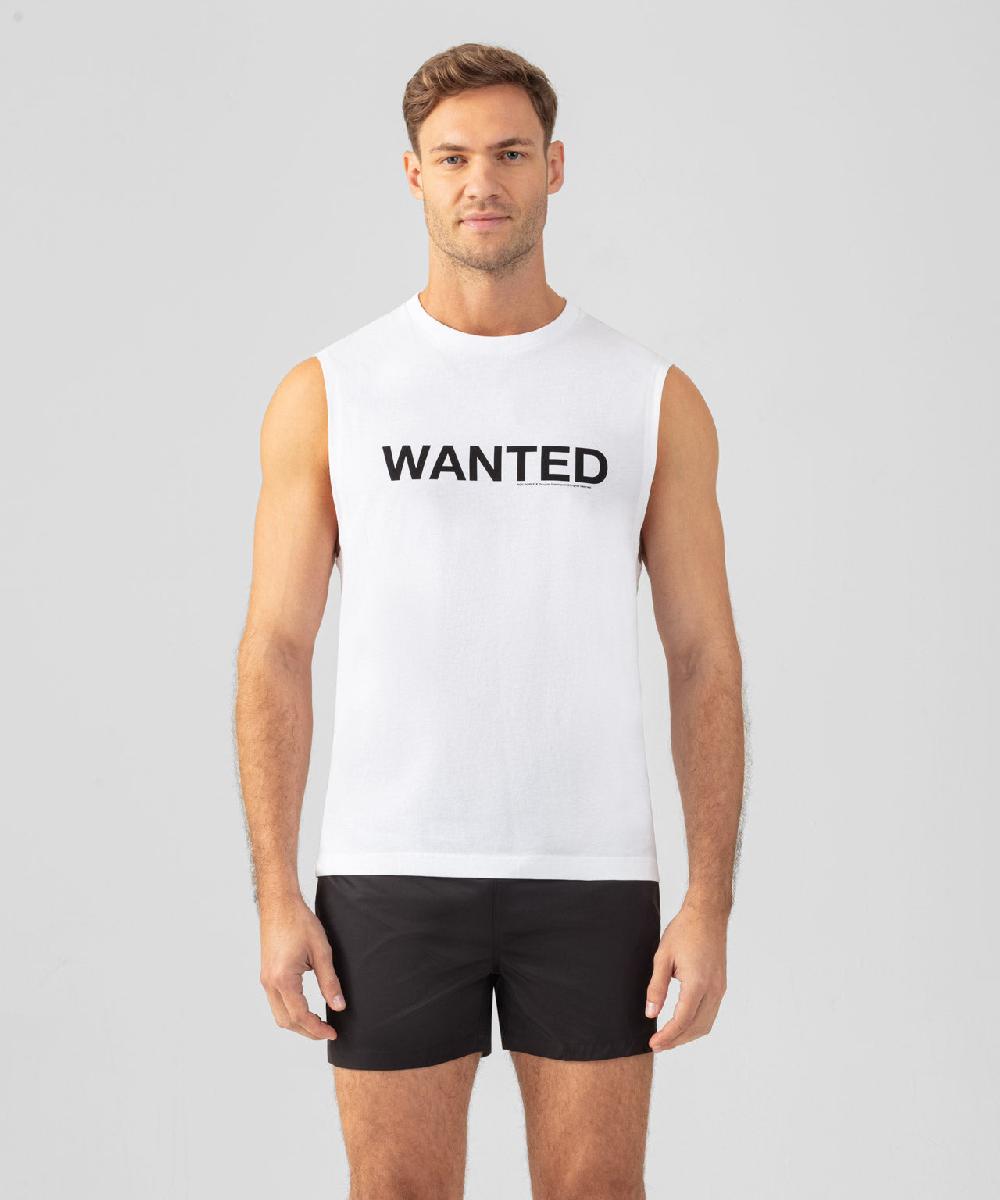 ron dorff T-shirt sans manches en coton organique "WANTED" Blanc
