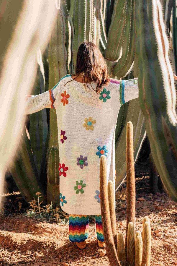 Rose Carmine MANTEAU ECRU FLEURS LIBRE (Printemps/Été)