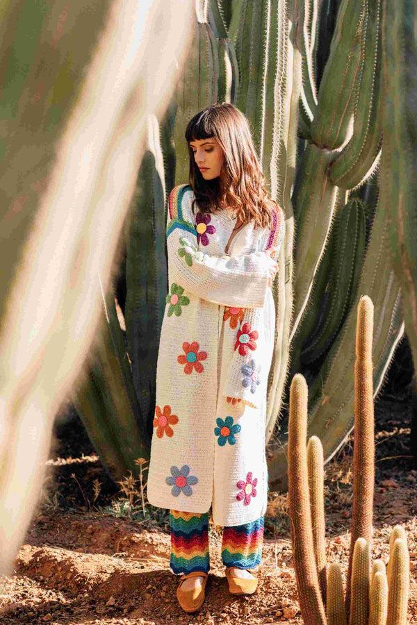 rose carmine MANTEAU ECRU FLEURS LIBRE (Printemps/Été)