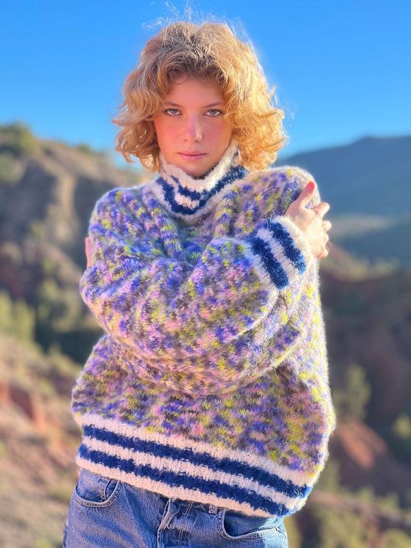 rose carmine PULL COL MONTANT OVERSIZE DOUDOU MULTI