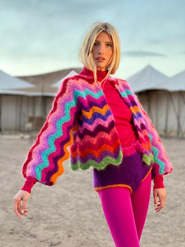Rose Carmine BOLERO WAVE MOHAIR MULTICOLORE