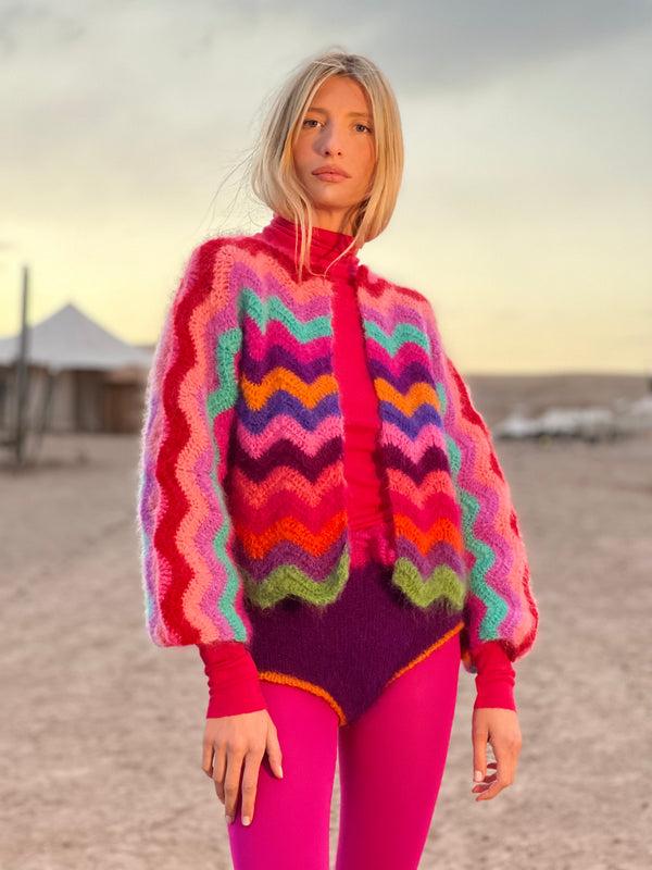 rose carmine BOLERO WAVE MOHAIR MULTICOLORE