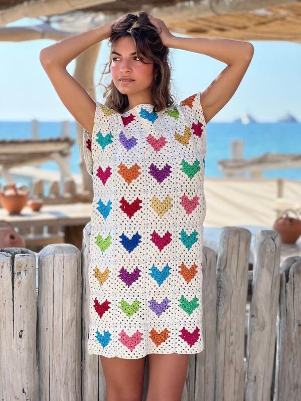 rose carmine DRESS NO SLEEVES MON COEUR ECRU