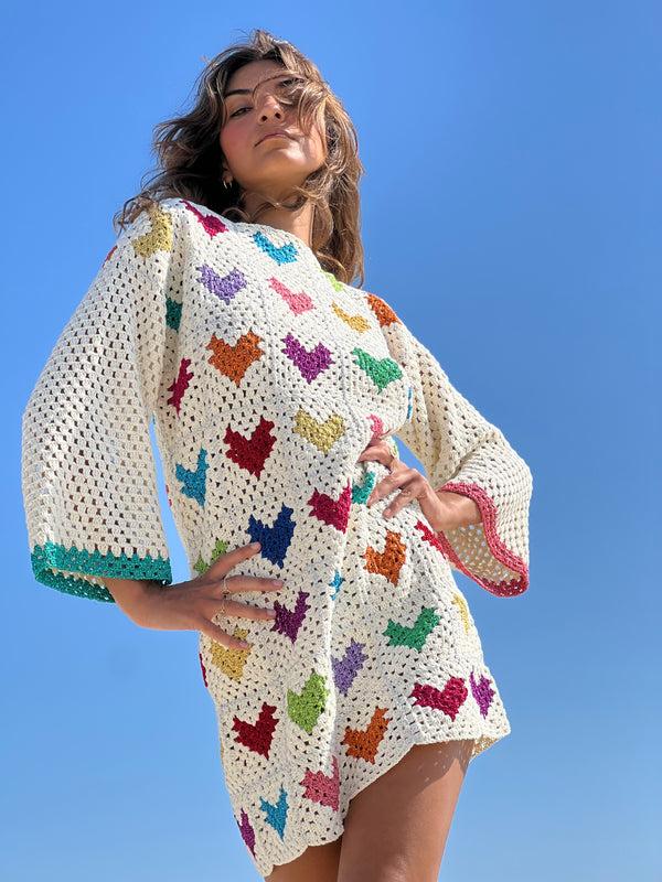 Rose Carmine DRESS SLEEVES 3/4 MON COEUR ECRU