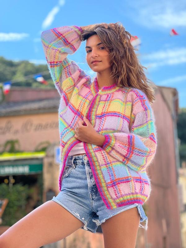 rose carmine LITTLE JACKET TARTAN PASTELS