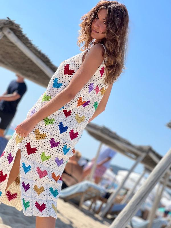 Rose Carmine LONG DRESS BRETELLES MON COEUR ECRU
