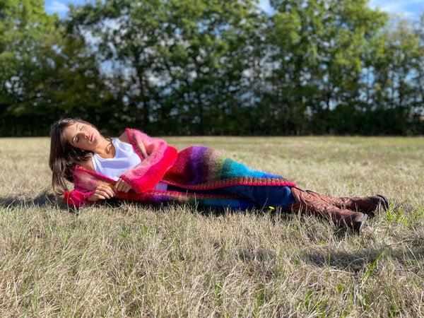 Rose Carmine MANTEAU À CAPUCHE RAYURES MULTICOLORE