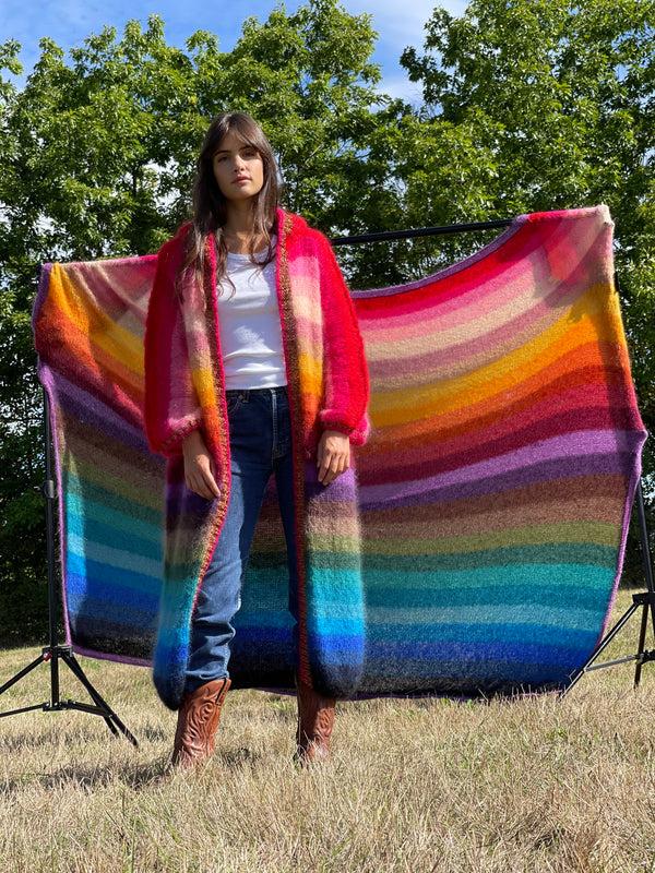 rose carmine MANTEAU À CAPUCHE RAYURES MULTICOLORE