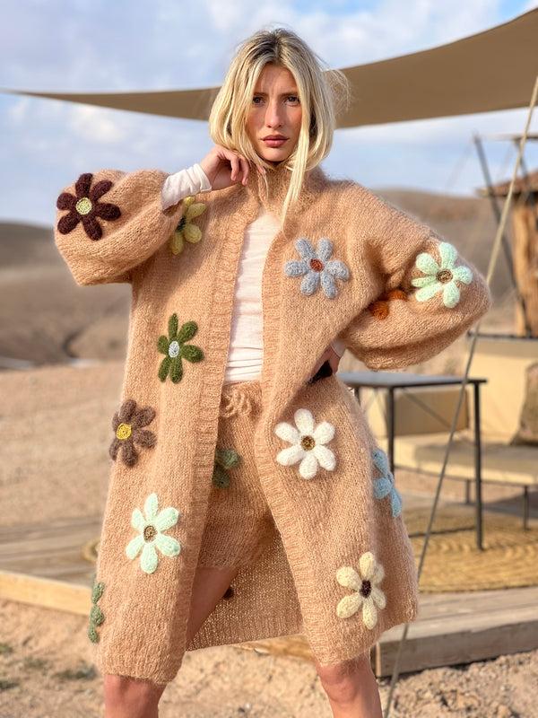 rose carmine MANTEAU FREE FLOWERS BEIGE