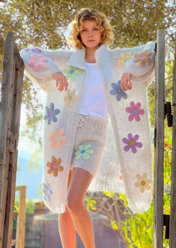 rose carmine MANTEAU FREE FLOWERS GRIS