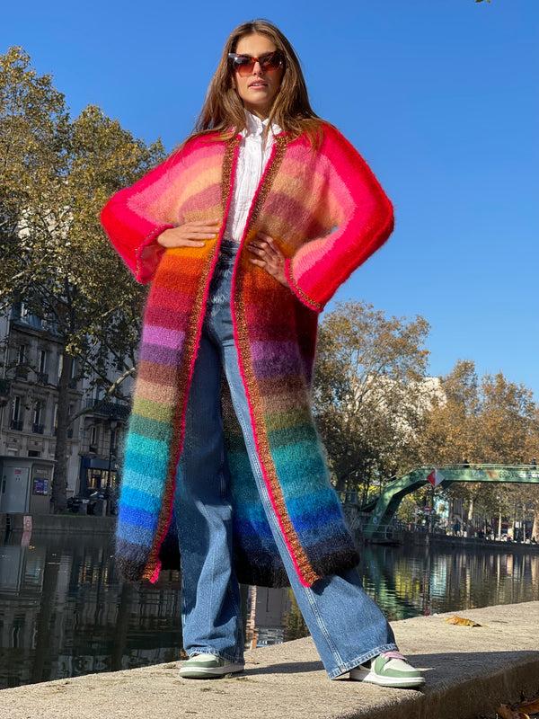 Rose Carmine MANTEAU STRIPES MULTICOLORE