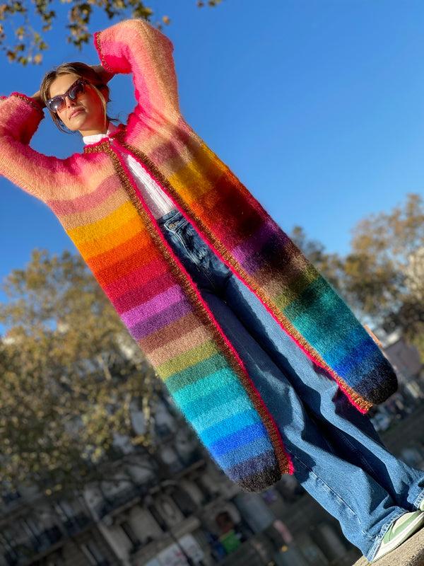 rose carmine MANTEAU STRIPES MULTICOLORE