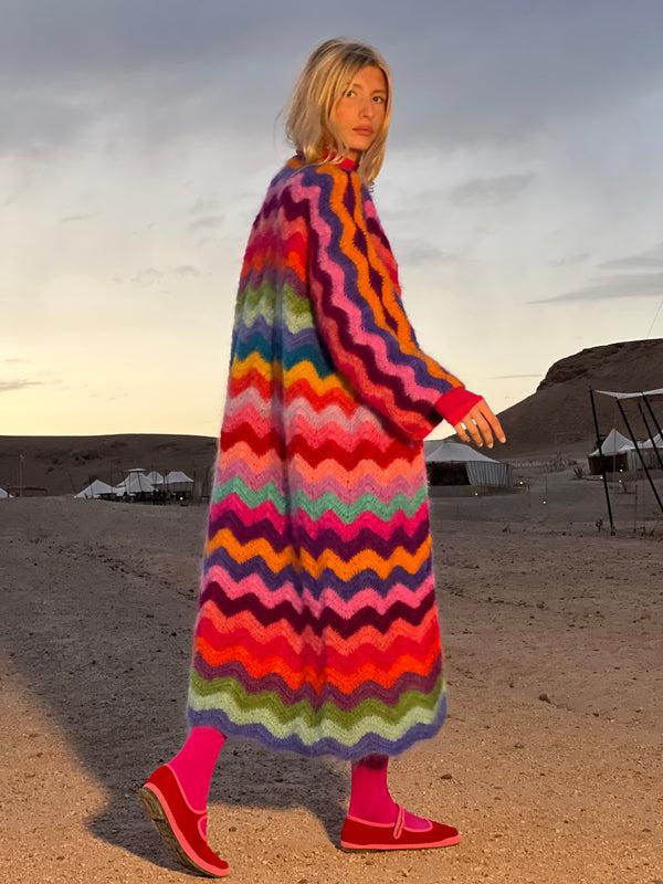 Rose Carmine MANTEAU WAVE MOHAIR MULTICOLORE