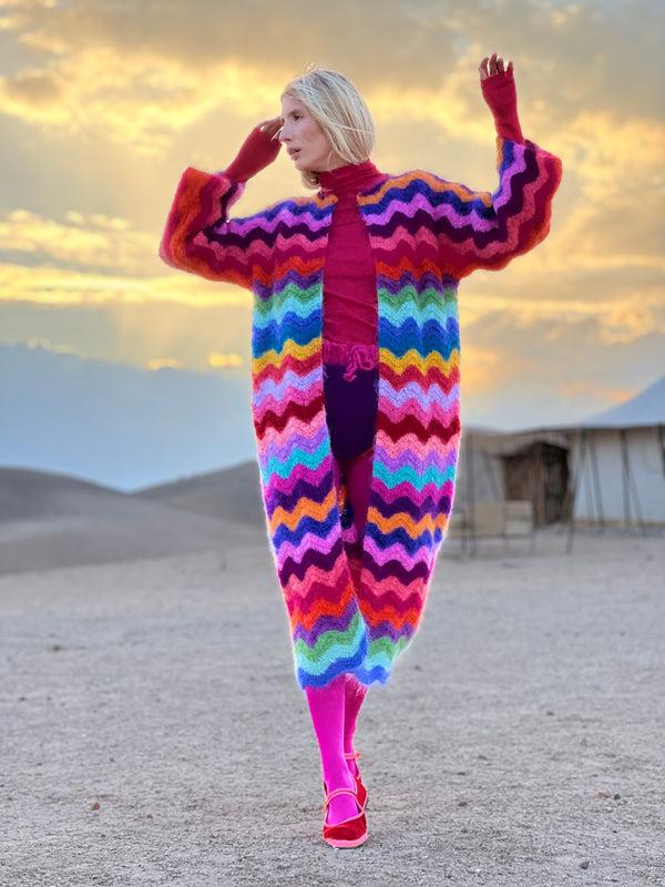 rose carmine MANTEAU WAVE MOHAIR MULTICOLORE