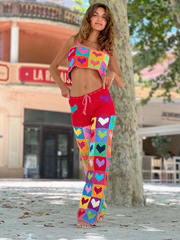 rose carmine PANTS MON COEUR MULTICOLORE