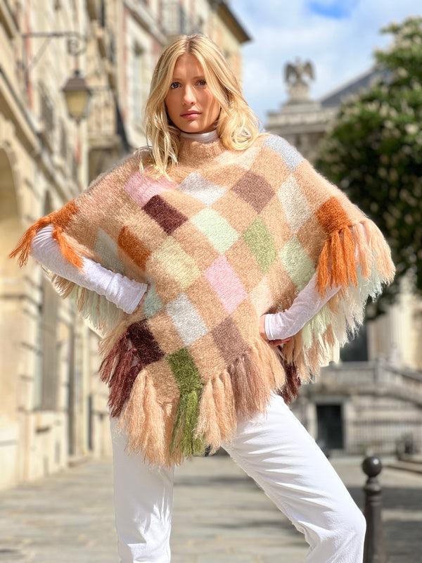 Rose Carmine PONCHO PIXELS BEIGE