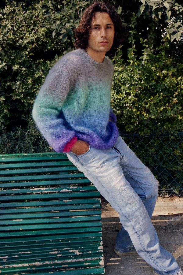 Rose Carmine PULL COL ROND TIE&DYE GRIS