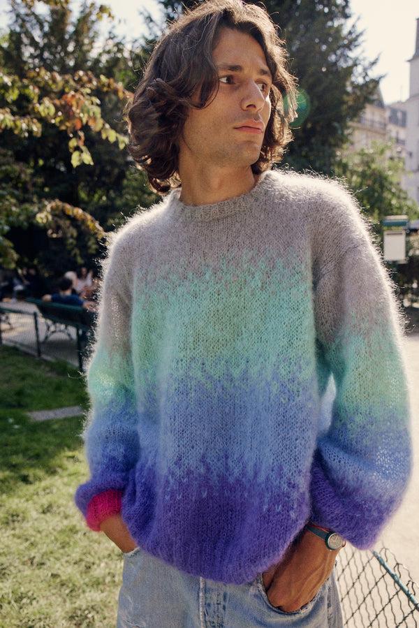 rose carmine PULL COL ROND TIE&DYE GRIS