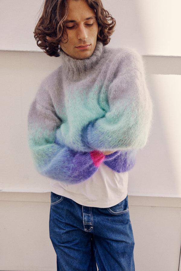 Rose Carmine PULL COL V TIE&DYE GRIS