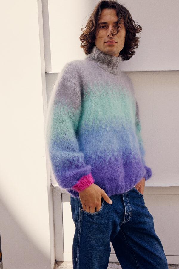 rose carmine PULL COL V TIE&DYE GRIS