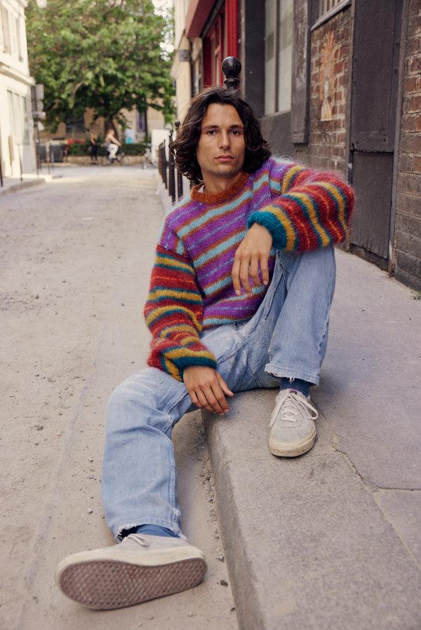 rose carmine PULL COOLSTRIPES MULTICOLORE