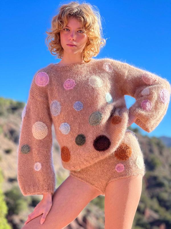 rose carmine PULL DOTS BEIGE