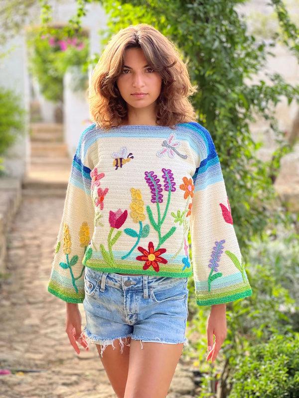 rose carmine PULL GARDEN PARTY MULTICOLORE