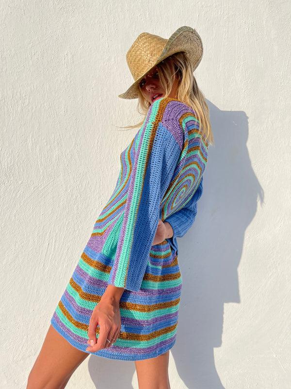 Rose Carmine ROBE LAVANDE SPIRALES MANCHES 3/4