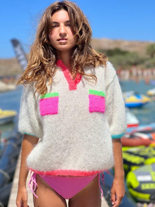 Rose Carmine SWEATER CANDY ECRU