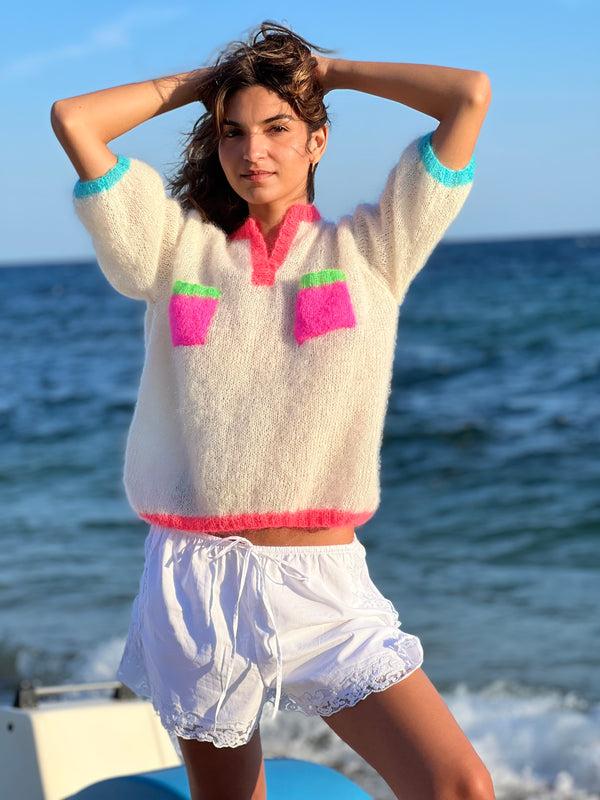 rose carmine SWEATER CANDY ECRU