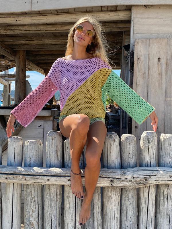 rose carmine SWEATER DIAGONALES PASTELS