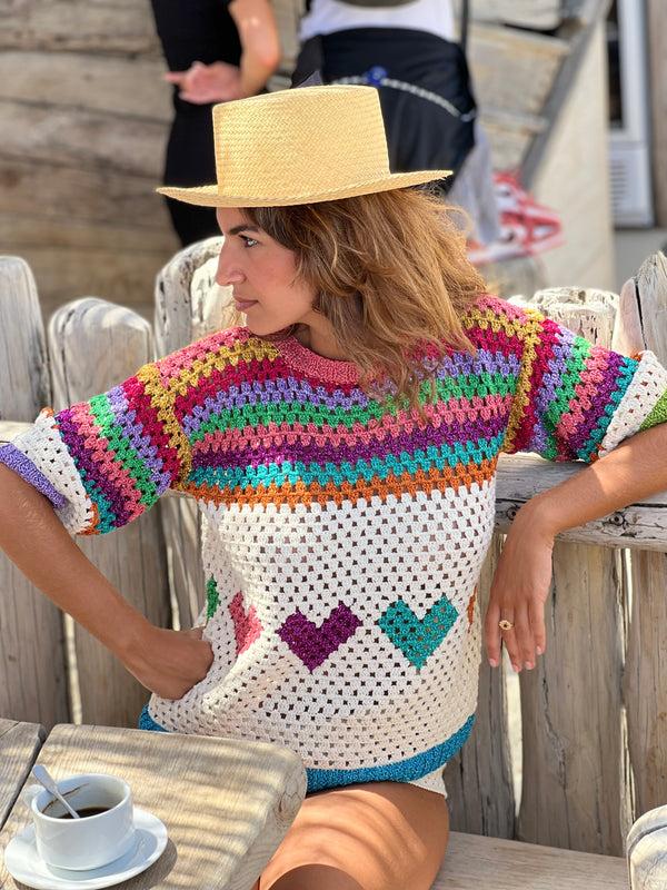 rose carmine SWEATER MON COEUR ECRU