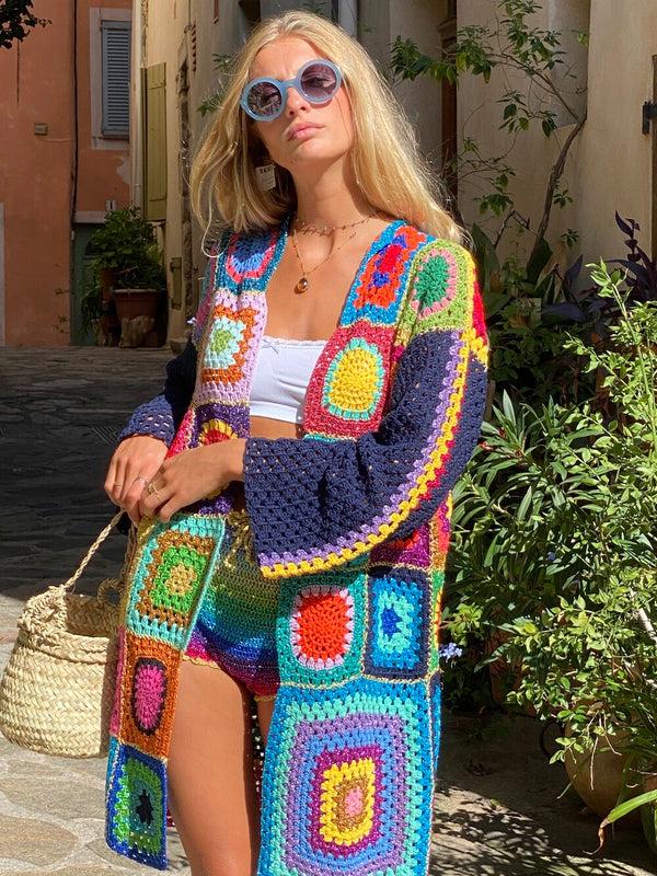 rose carmine VESTE LONGUE PATCHWORK MARINE