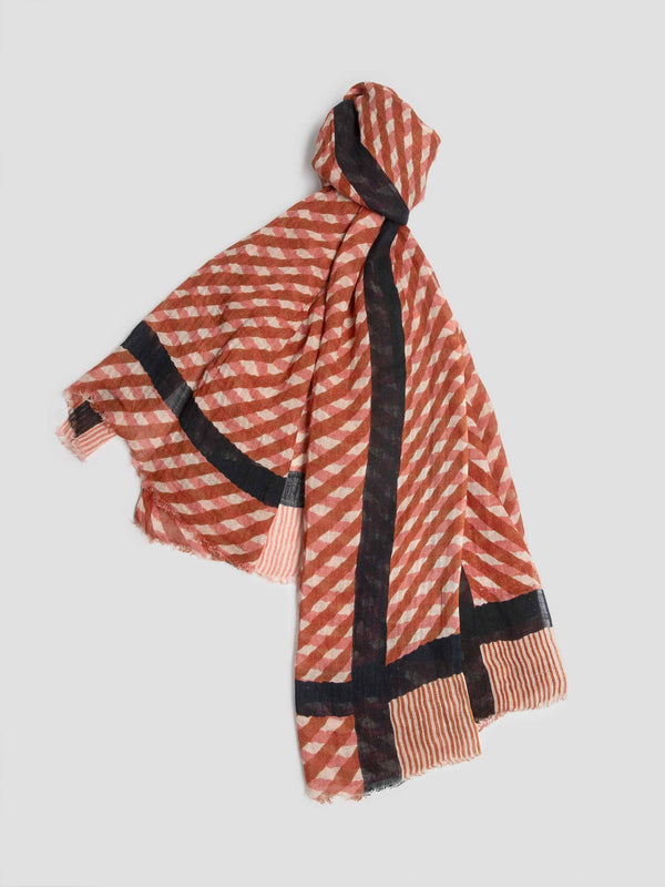 Rue Blanche Asuan Brown Printed Scarf - Lovat & Green