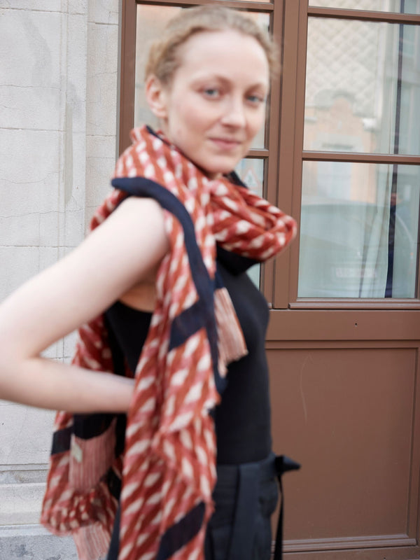 Rue Blanche Asuan Brown Printed Scarf - Lovat & Green