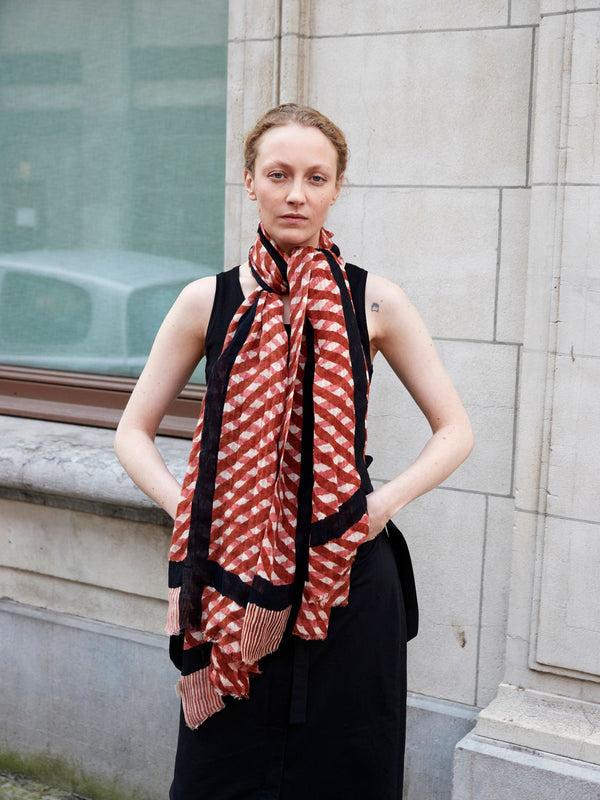 rue blanche Asuan brown printed scarf - Lovat & Green