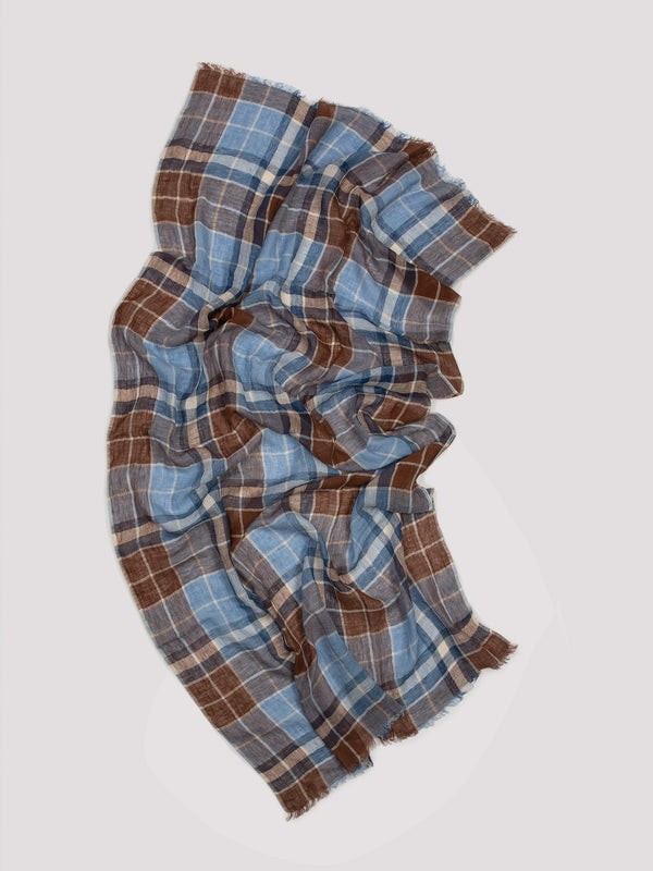 Rue Blanche Aura/Sky Check Scarf - Lovat & Green