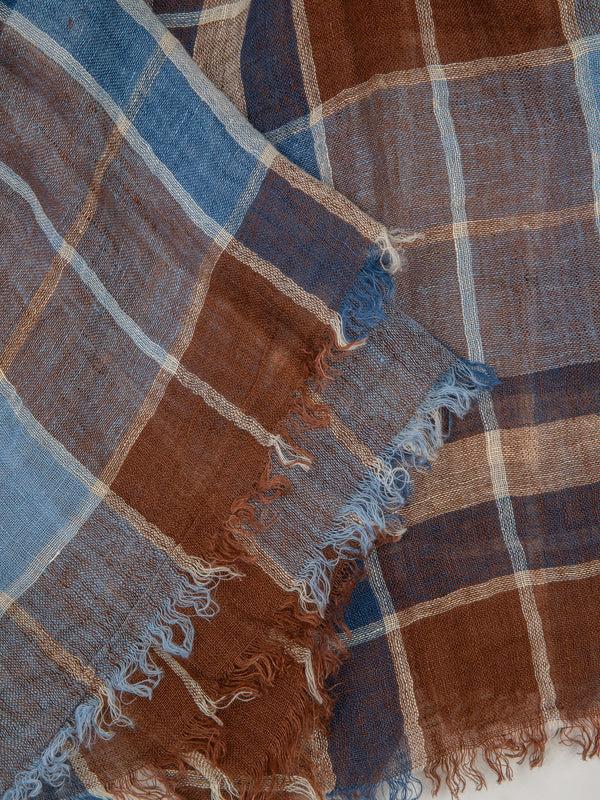 Rue Blanche Aura/Sky Check Scarf - Lovat & Green