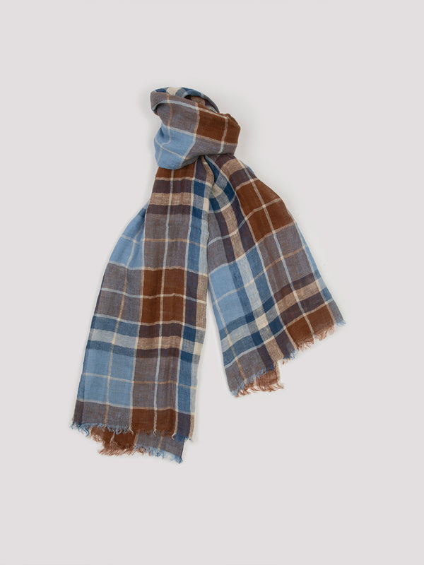 rue blanche Aura/Sky check scarf - Lovat & Green