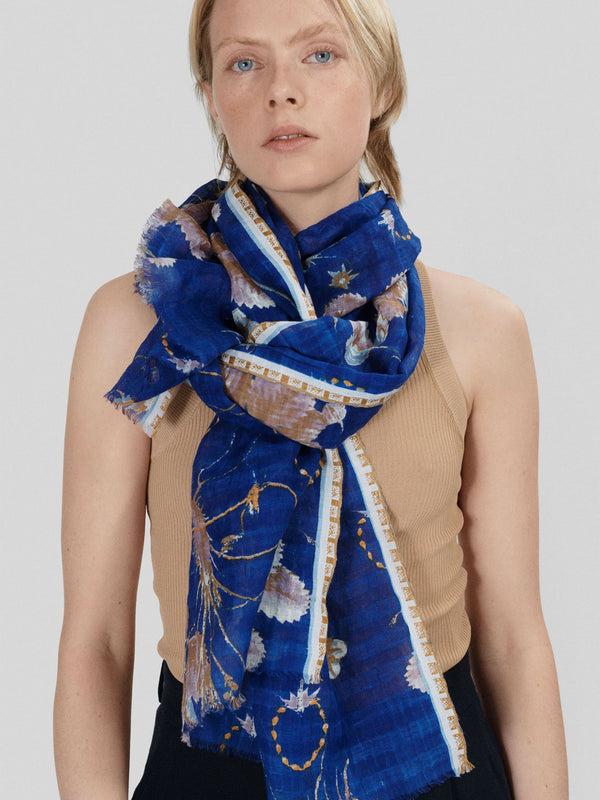 Rue Blanche Flowered Scarf Navy Ps2476- Epice