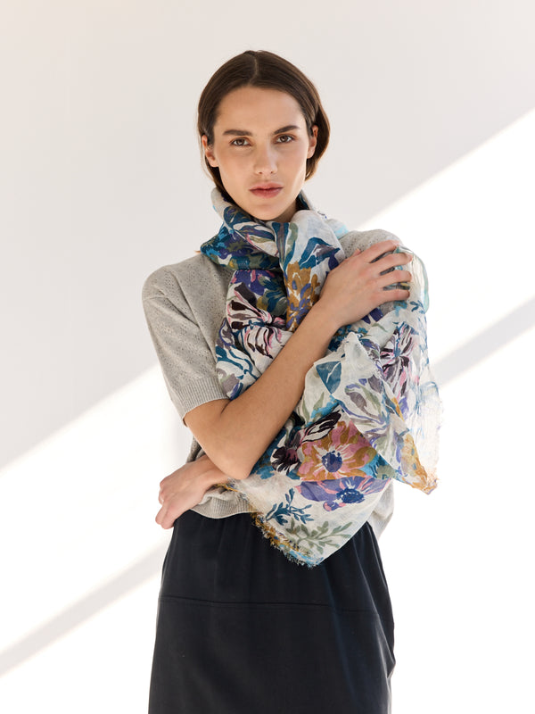 Rue Blanche Flowered Scarf PS2592 White - Epice